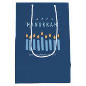 ミニマルシンプルブルーイエローキャンドルハッピーハヌッカ ミディアムペーパーバッグ (裏面)