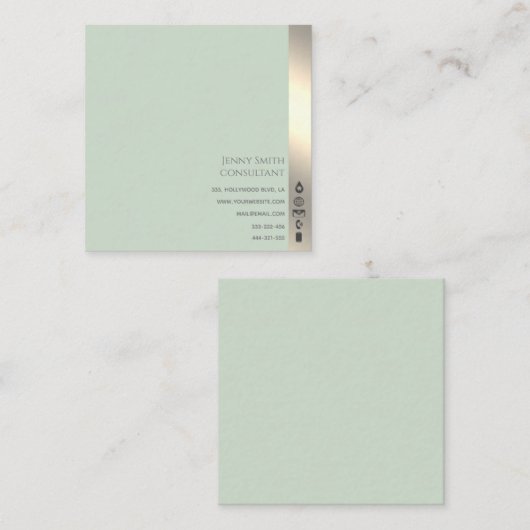 ミニマルシンプルプロフェッショナルネオミント金ゴールド スクエア名刺 (正面/裏面)