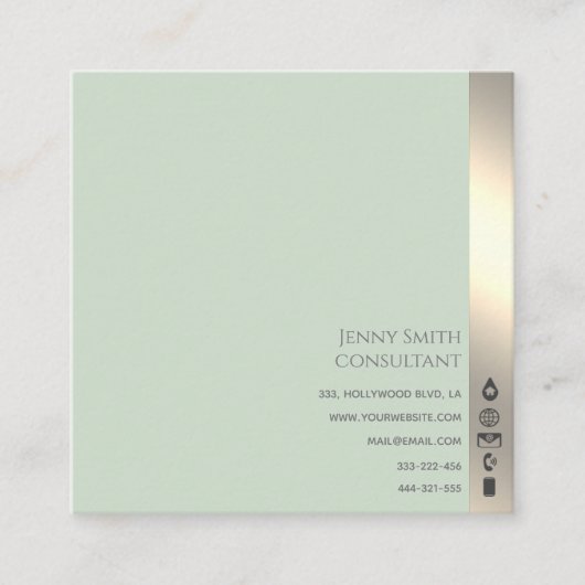 ミニマルシンプルプロフェッショナルネオミント金ゴールド スクエア名刺 (正面)