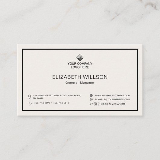 ミニマルシンプルプロフェッショナルビジネスロゴアイボリー 名刺 (正面)