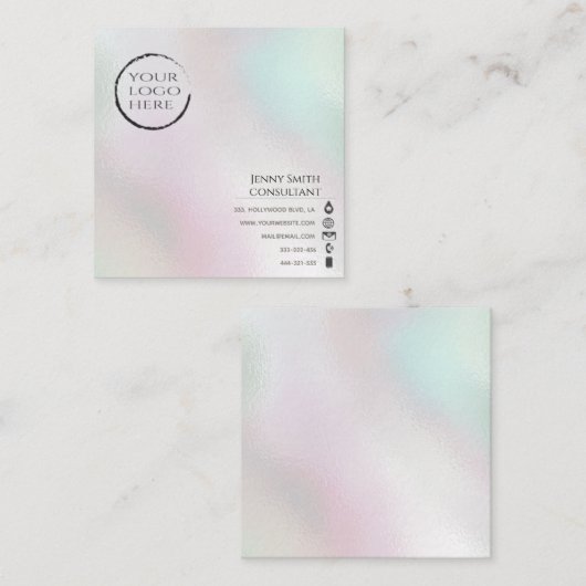 ミニマルシンプルプロフェッショナルホログラフィックロゴ スクエア名刺 (正面/裏面)