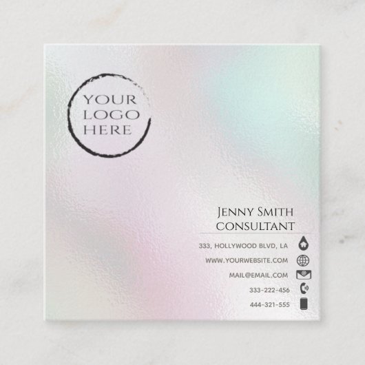 ミニマルシンプルプロフェッショナルホログラフィックロゴ スクエア名刺 (正面)