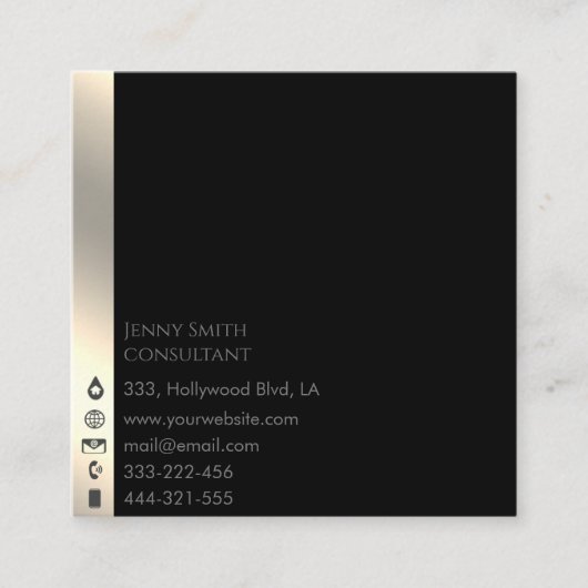 ミニマルシンプルプロフェッショナル金ゴールドブラック スクエア名刺 (正面)