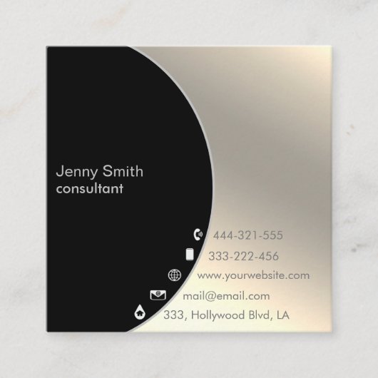 ミニマルシンプルプロフェッショナル金ゴールド幾何学的 スクエア名刺 (正面)