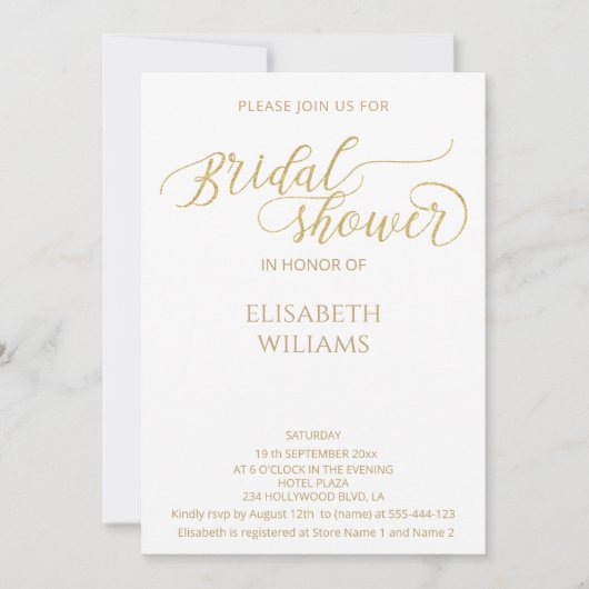 ミニマルシンプルムなロマンチックな金ゴールドフォイル書 招待状 (正面)