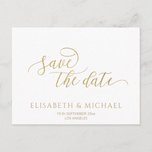 ミニマルシンプルムなロマンチックな金ゴールドフォイル書 案内ポストカード (正面)