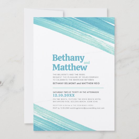 ミニマルシンプルムのアクアインクストライプストローク 招待状 (正面)
