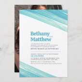 ミニマルシンプルムのアクアインクストライプストローク 招待状 (正面/裏面)
