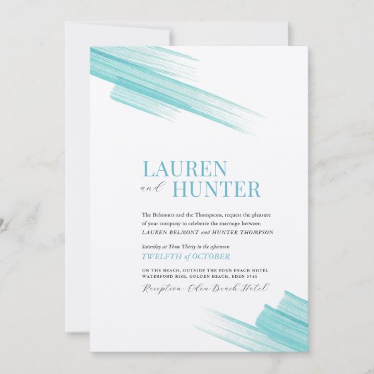 ミニマルシンプルムのアクアインクストローク線 招待状 (正面)