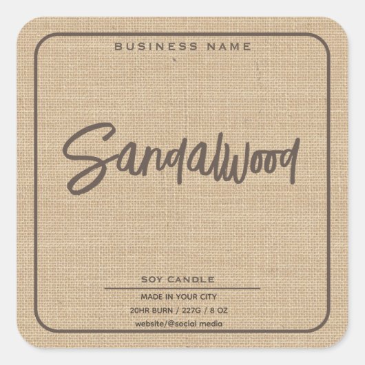 ミニマルシンプルムのリネンのルックスクリプトキャンドル スクエアシール (正面)