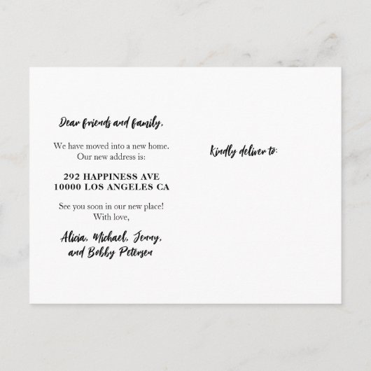 ミニマルシンプルムの新しいホームスクリプト移動 案内ポストカード (裏面)