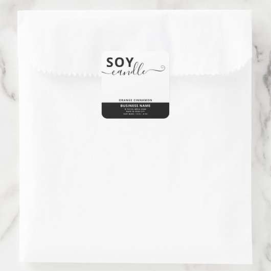 ミニマルシンプルム白黒スクリプト大豆キャンドル スクエアシール (バッグ)