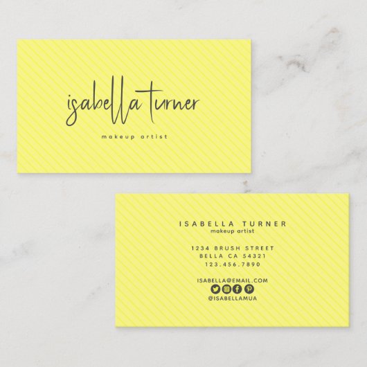 ミニマルシンプルメイクアップアーティスト美しいイエローストライプ 名刺 (正面/裏面)