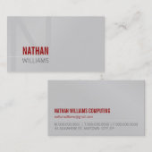 ミニマルシンプルモダンクールイニシャル銀グレー 名刺 (正面/裏面)