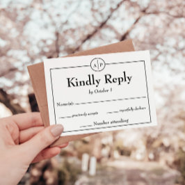 ミニマルシンプルモノグラムイニシャルウェディングRSVPカード 出欠カード