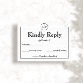 ミニマルシンプルモノグラムイニシャルウェディングRSVPカード 出欠カード