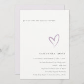 ミニマルシンプルラベンダー薄紫ハートブライダルシャワー 招待状 (正面/裏面)