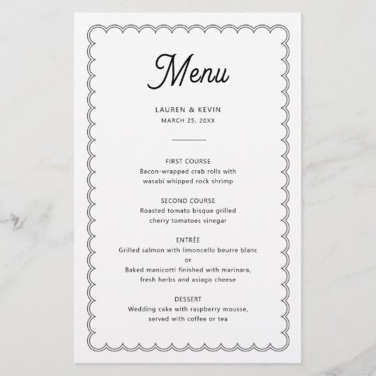 ミニマルシンプルリストと縁どスキャロドのメニューカード (正面)