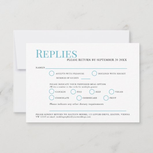 ミニマルシンプルリストのアクアインクミールオ結婚プション 出欠カード (裏面)