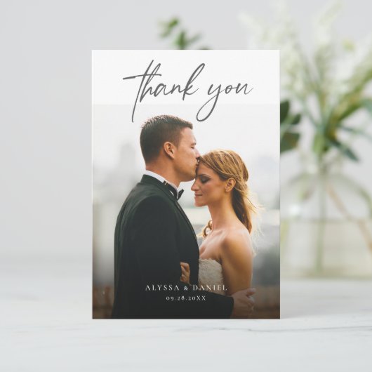 ミニマルシンプルリストのオーバーレイのカスタム結婚式の写真 サンキューカード (スタンド正面)