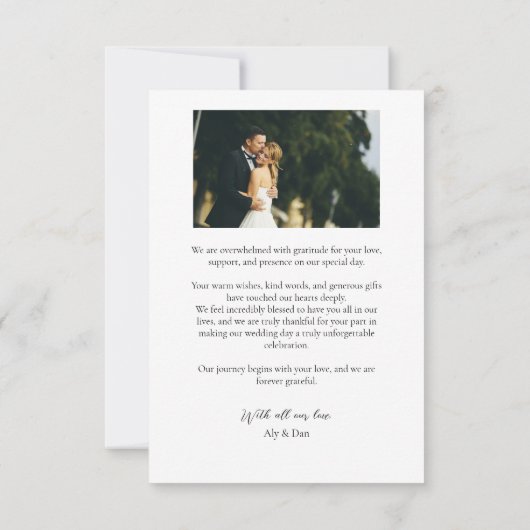 ミニマルシンプルリストのオーバーレイのカスタム結婚式の写真 サンキューカード (裏面)