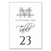 ミニマルシンプルリストのグレーモノグラム名結婚日付 テーブルナンバー (裏面)