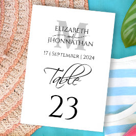 ミニマルシンプルリストのグレーモノグラム名結婚日付 テーブルナンバー