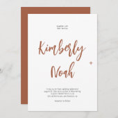 ミニマルシンプルリストのスクリプ結婚ト燃えオレンジ 招待状 (正面/裏面)