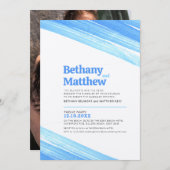 ミニマルシンプルリストの青いインクストロークストライプの 招待状 (正面/裏面)