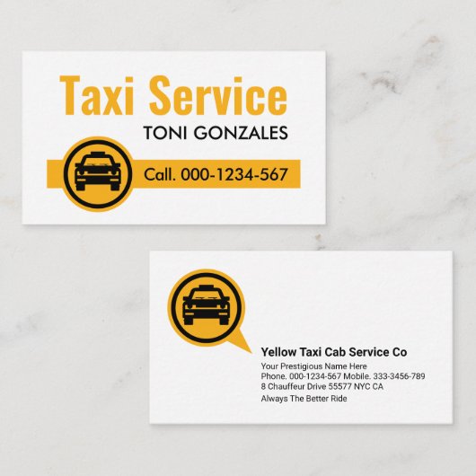 ミニマルシンプルリストの黄色のタクシーの色タブ 名刺 (正面/裏面)