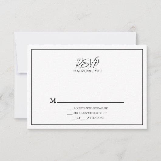 ミニマルシンプルリストウェディングRSVPレスポンスカード 出欠カード (正面)