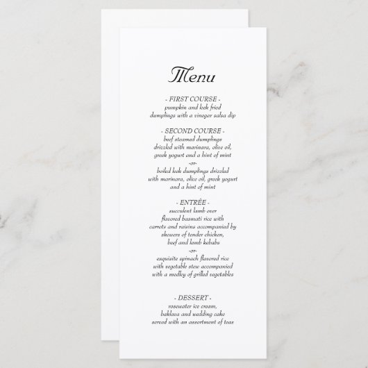 ミニマルシンプルリストエレガントなウェディングディナーメニュー メニュー (正面/裏面)