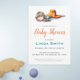 ミニマルシンプルリストオレンジベビースリープパーティー 招待状