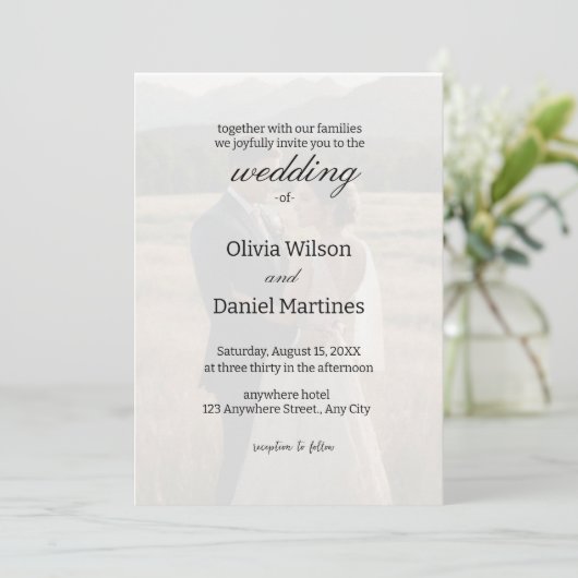 ミニマルシンプルリストオーバーレイフォト結婚式招待状 招待状 (スタンド正面)