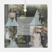 ミニマルシンプルリストカップル初めてのクリスマス写真 ガラスオーナメント (正面)