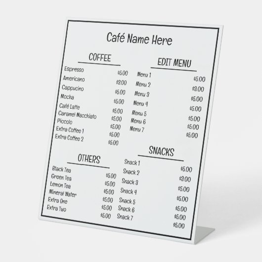 ミニマルシンプルリストカフェコーヒーショップメニュー 台座サイン (正面)