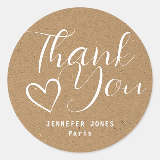 ミニマルシンプルリストクラフト紙書道ハート ラウンドシール (正面)