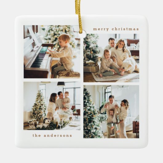ミニマルシンプルリストクリスマスフォーフォトタイポグラフィ セラミックオーナメント (正面)