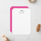 ミニマルシンプルリストシックモノグラムホットピンクブラックボウ ノートカード (正面/裏面インサイチュ)