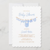ミニマルシンプルリストスカイブルースカロップドベビーシャワー 招待状 (正面)