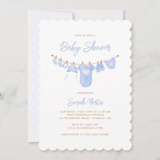 ミニマルシンプルリストスカイブルースカロップドベビーシャワー 招待状 (正面)