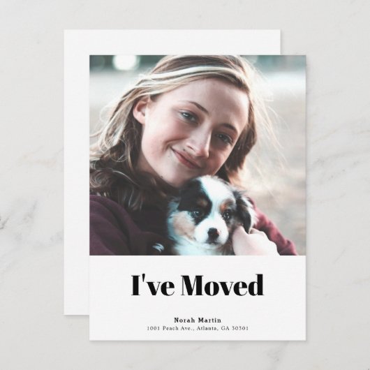 ミニマルシンプルリストスクエアフォトホワイトムービング 案内ポストカード (正面/裏面)