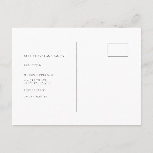 ミニマルシンプルリストスクエアフォトホワイトムービング 案内ポストカード (裏面)