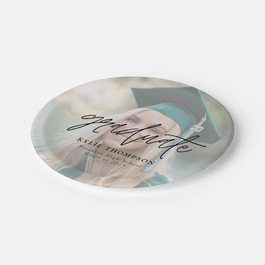 ミニマルシンプルリストスクリプト卒業フォトオーバーレイ ペーパープレート (アングル)