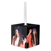 ミニマルシンプルリストスクリプト3写真卒業 キューブオーナメント (裏面アングル)