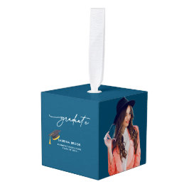 ミニマルシンプルリストスクリプト3 Photo Gradation Blue キューブオーナメント