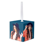 ミニマルシンプルリストスクリプト3 Photo Gradation Blue キューブオーナメント (裏面アングル)