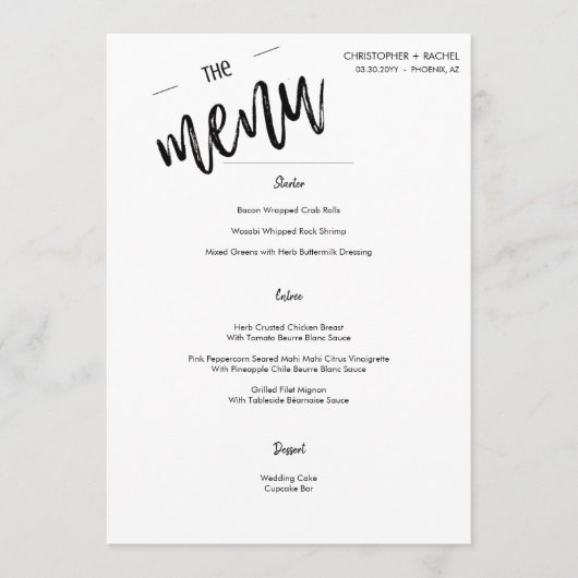ミニマルシンプルリストスク結婚リプトイベントディナー メニュー (正面)