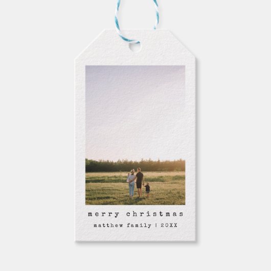 ミニマルシンプルリストタイプライター家族の写真 ギフトタグ (正面)