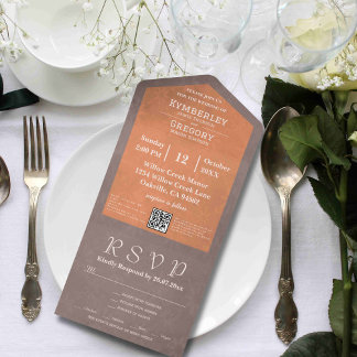ミニマルシンプルリストダスティブラウンオレンジQRコード オールインワン招待状